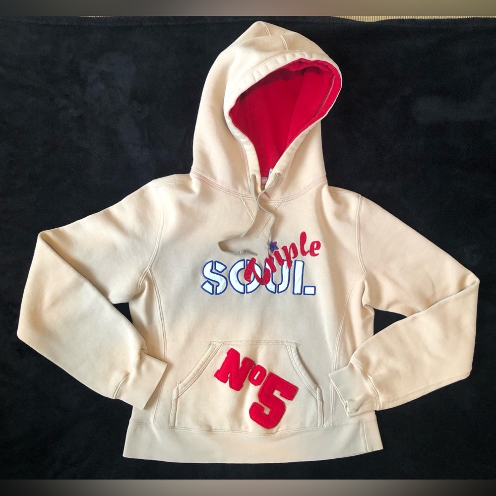 Vintage Triple Five Soul Beige Tan Short Pullover Hoodie L Stitch Rare